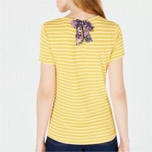 MAISON JULE WOMENS STRIPED BACK
TIE FLOWER T-SHIRT blouse sunshine stripe S NWT